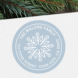 Modern minimal snowflake dusty blue return address classic round sticker