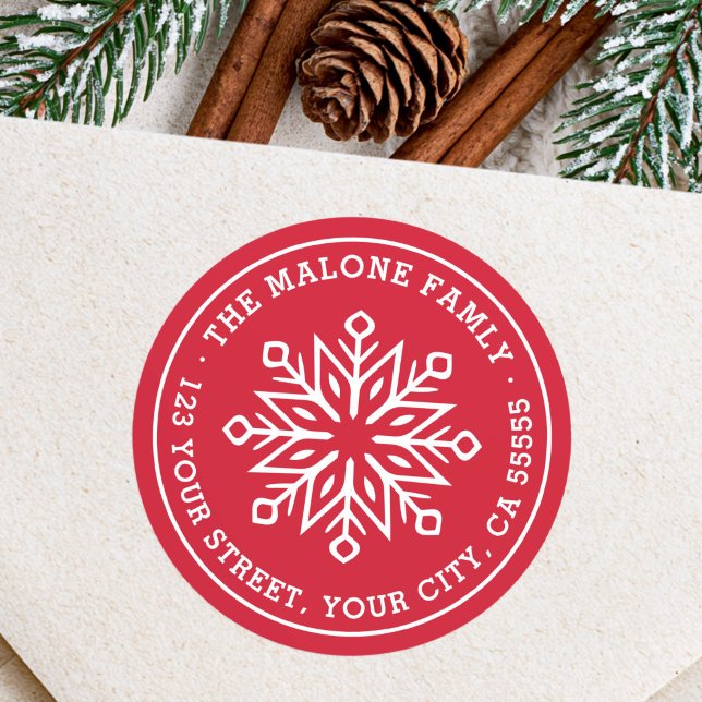 Modern minimal snowflake red return address classic round sticker (Modern minimal snowflake red return address classic round sticker)