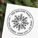 Modern minimal snowflake return address rubber stamp<br><div class="desc">Winter holiday return address rubber stamp featuring a modern style,  minimal snowflake with your name and address around it.</div>