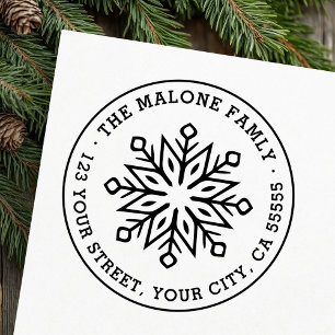 Modern minimal snowflake return address rubber stamp