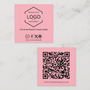 Modern Minimal Social Media QR Code Light Pink Square Business Card