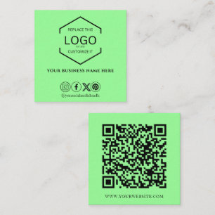 Modern Minimal Social Media QR Code Lime Green Square Business Card