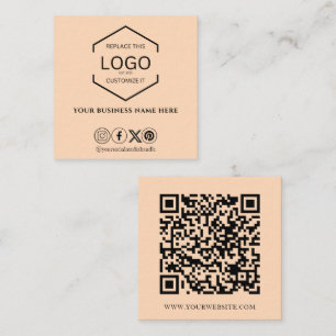 Modern Minimal Social Media QR Code Pale Peach Square Business Card