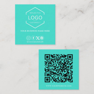Modern Minimal Social Media QR Code Turquoise Square Business Card