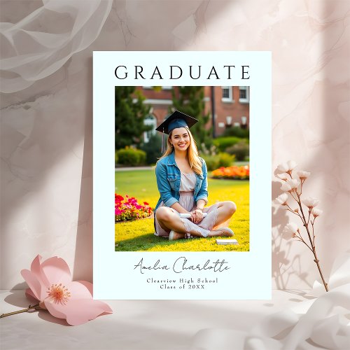 Modern Minimal Soft Blue Two Photo Graduation 