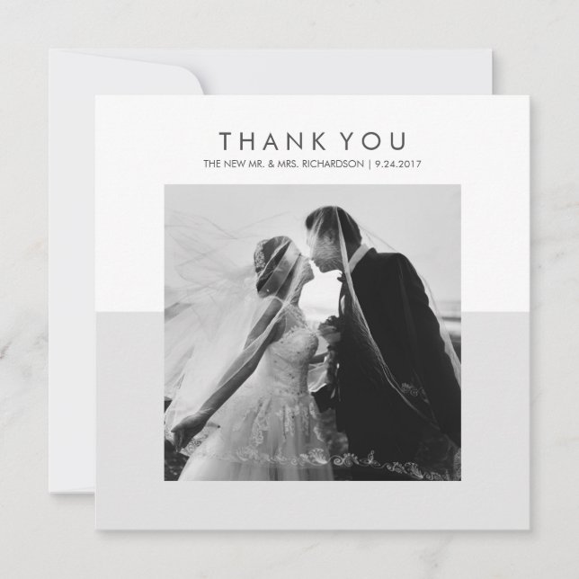 Modern Minimal Soft Gray Wedding Thank You Photo Card (Front)