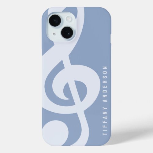 Modern Minimal Soft Pastel Blue Music Symbol Name iPhone 15 Case