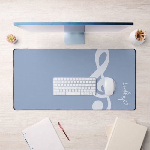 Modern Minimal Soft Pastel Blue Music Symbol Name Desk Mat