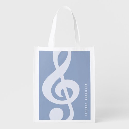 Modern Minimal Soft Pastel Blue Music Symbol Name Grocery Bag