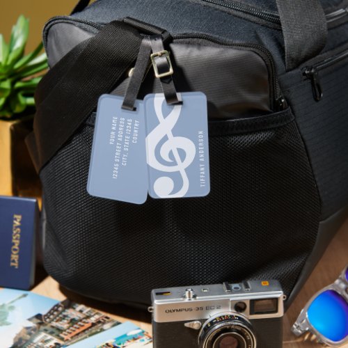 Modern Minimal Soft Pastel Blue Music Symbol Name Luggage Tag