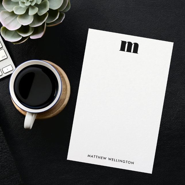Modern Minimal Solid Black Monogram  Stationery (Creator Uploaded)