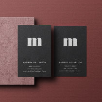 Modern Minimal Solid Black Monogram Vertical Business Card