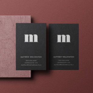Modern Minimal Solid Black Monogram Vertical Business Card