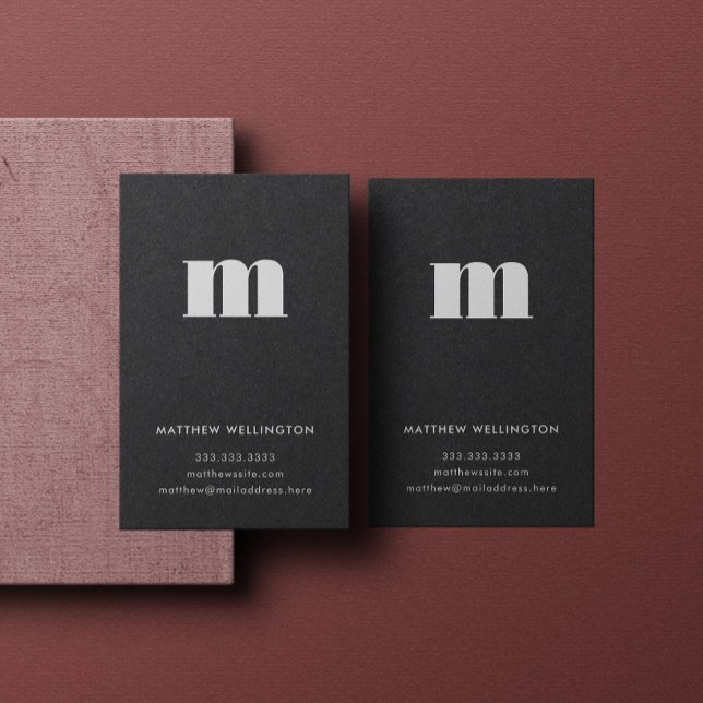 Modern Minimal Solid Black Monogram Vertical Business Card (Creator Uploaded)