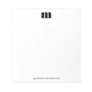 Modern Minimal Solid Black White Custom Monogram  Notepad