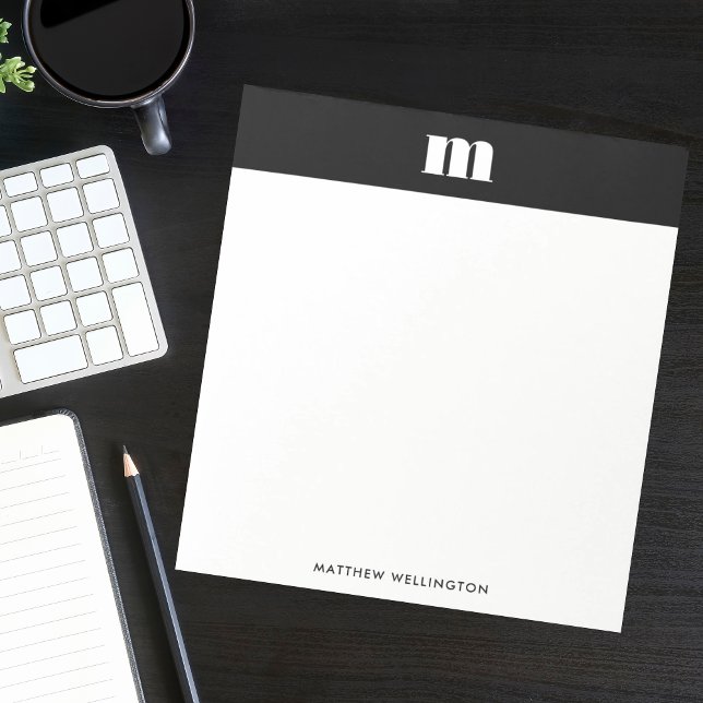 Modern Minimal Solid Black White Custom Monogram  Notepad (Creator Uploaded)