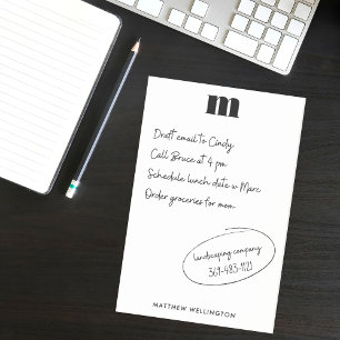 Modern Minimal Solid Black White Custom Monogram Post-it Notes