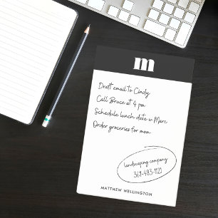 Modern Minimal Solid Black White Custom Monogram  Post-it Notes