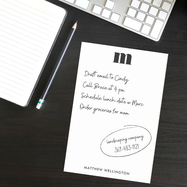 Modern Minimal Solid Black White Custom Monogram  Post-it Notes (Creator Uploaded)