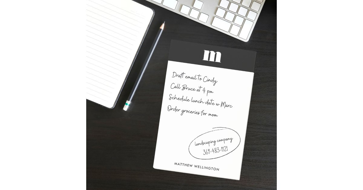 Modern Minimal Solid Black White Custom Monogram Post-it Notes | Zazzle