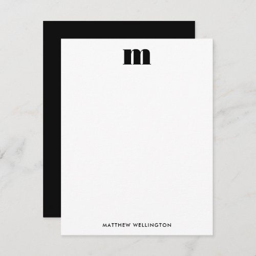 Modern Minimal Solid Black White Monogram  Note Card