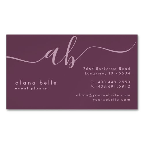 Modern Minimal  Sophisticated Script Monogram Business Card Magnet