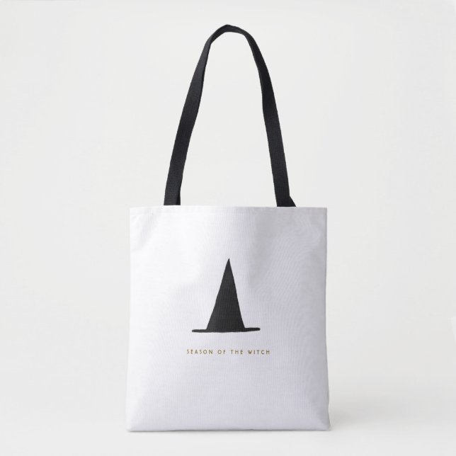 Modern Minimal Spooky Halloween Witch Hat Tote Bag (Front)