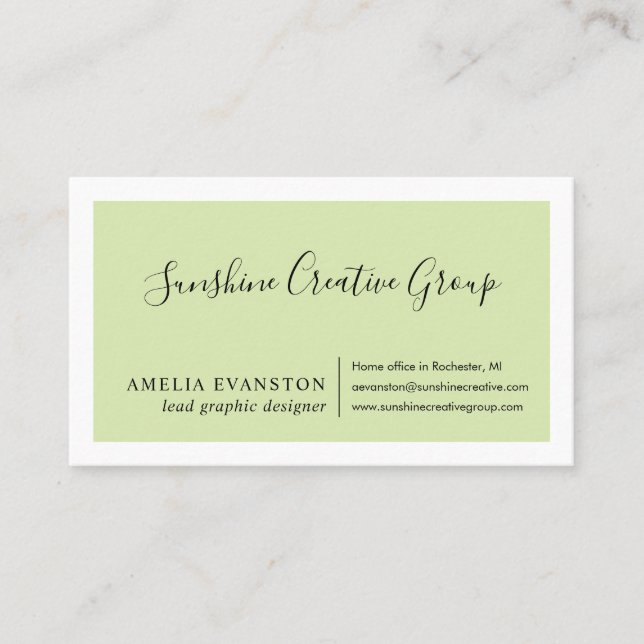 Modern Minimal Spring Green Business Card (Front)