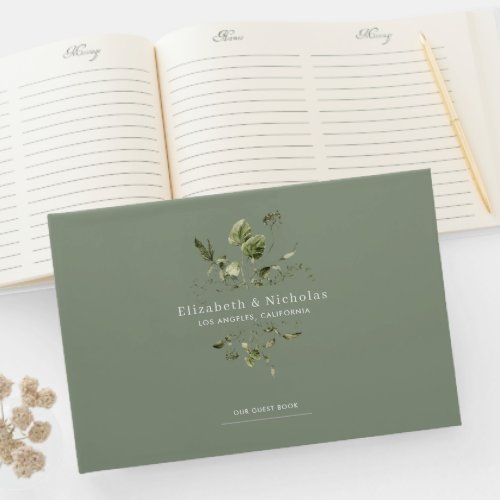 Modern Minimal  Spring Greenery Wedding Guest Book