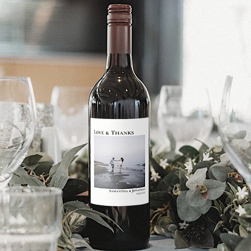 Modern Minimal Square Photo Love  Thanks Wedding Wine Label