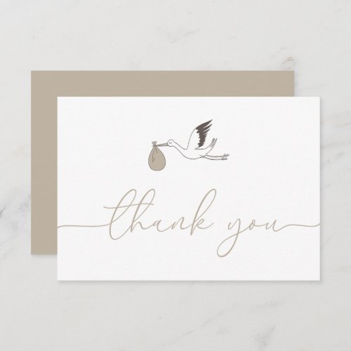 Modern Minimal Stork Baby Shower Thank You Card