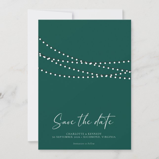 Modern Minimal String Lights Photo Save the Date (Front)