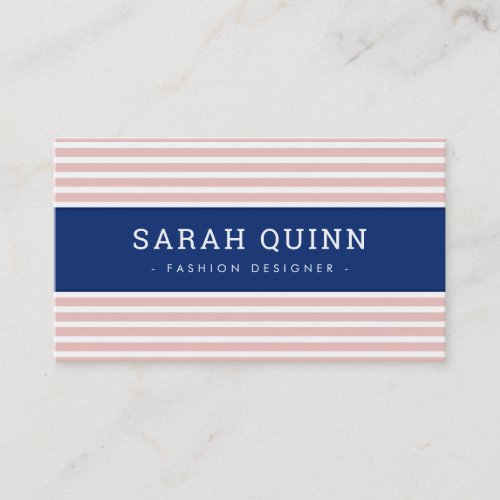 MODERN MINIMAL STRIPE blush pink navy blue white Business Card