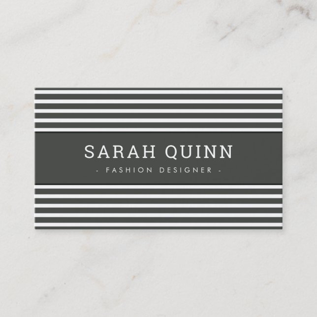 MODERN MINIMAL STRIPE dark charcoal gray white Business Card (Front)