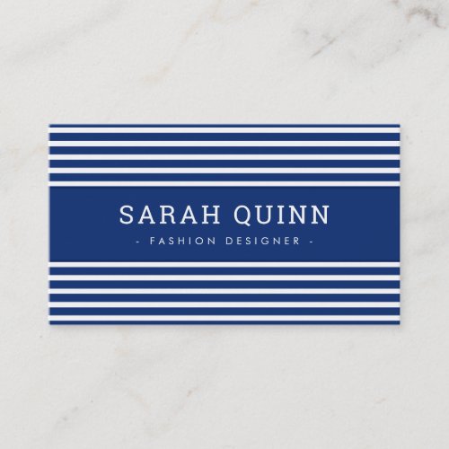 MODERN MINIMAL STRIPE dark navy blue white type Business Card