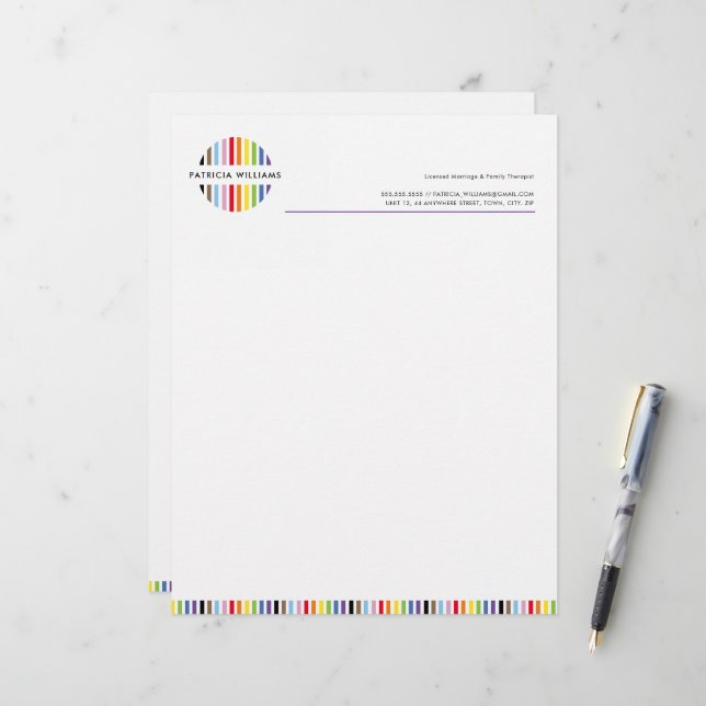 MODERN MINIMAL stripe logo rainbow pride LGBTQ Letterhead (Front/Back In Situ)
