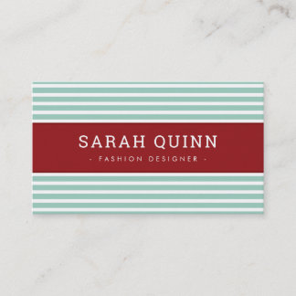 MODERN MINIMAL STRIPE mint maroon red white type Business Card