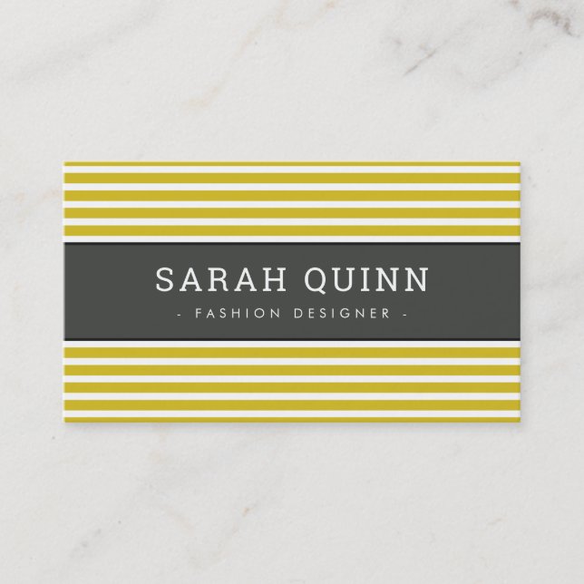 MODERN MINIMAL STRIPE mustard charcoal gray white Business Card (Front)