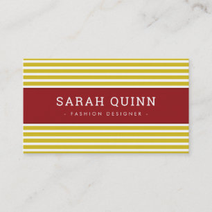 MODERN MINIMAL STRIPE mustard maroon red white Business Card