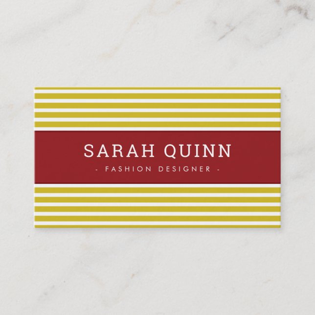 MODERN MINIMAL STRIPE mustard maroon red white Business Card (Front)