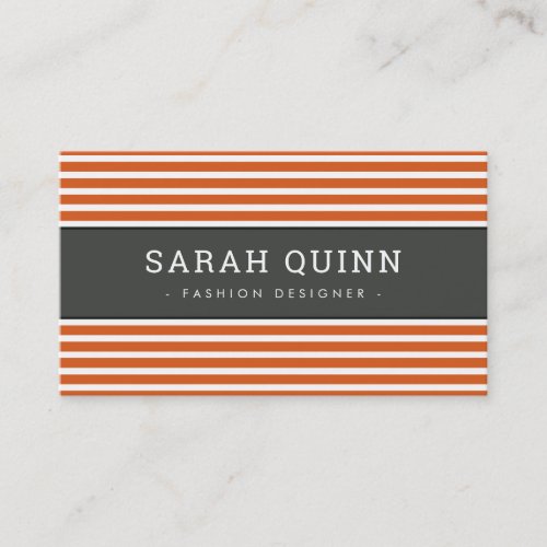 MODERN MINIMAL STRIPE orange dark gray white type Business Card