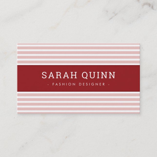 MODERN MINIMAL STRIPE pale pink maroon red white Business Card (Front)