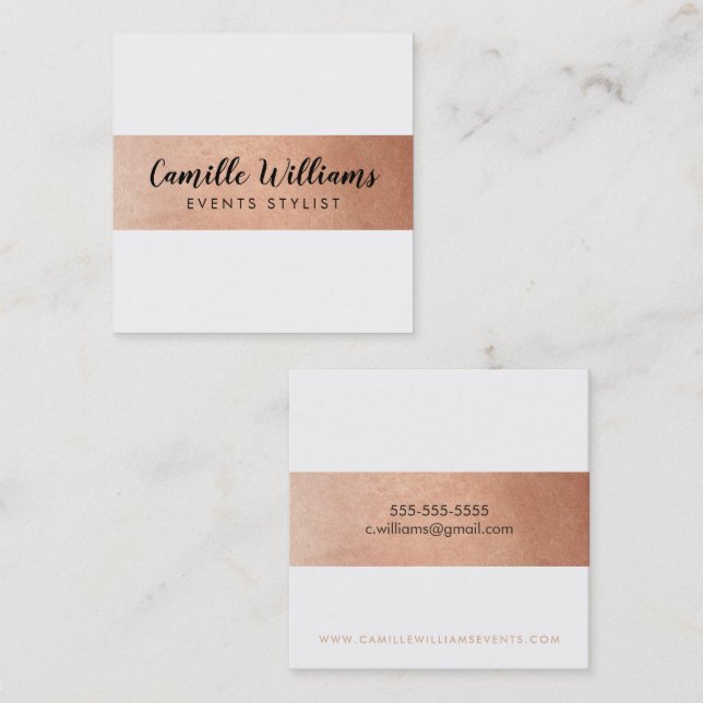 MODERN MINIMAL stripe pattern luxe faux rose gold Square Business Card (Front/Back)