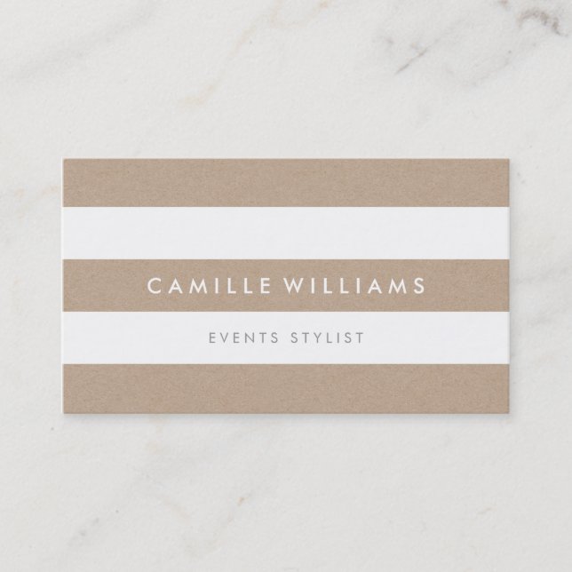 MODERN MINIMAL stripe pattern natural kraft white Business Card (Front)