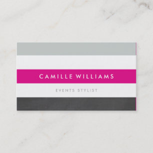 MODERN MINIMAL stripe pattern simple hot pink gray Business Card