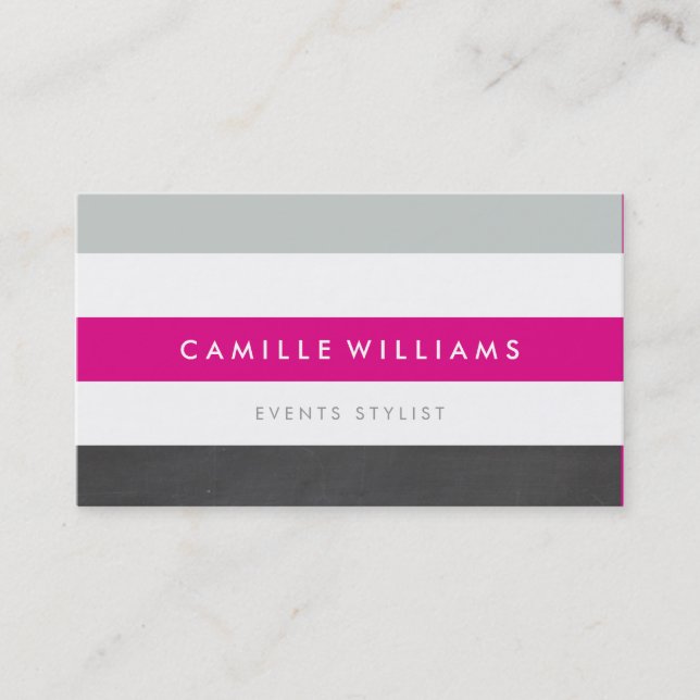 MODERN MINIMAL stripe pattern simple hot pink gray Business Card (Front)