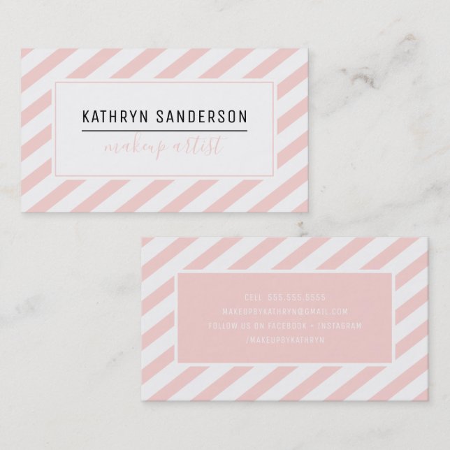 MODERN MINIMAL STRIPE simple blush pink white Business Card (Front/Back)