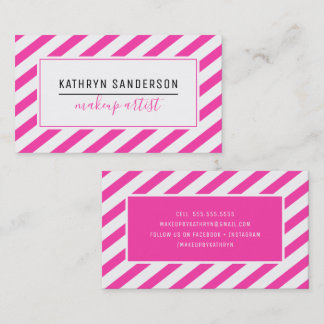 MODERN MINIMAL STRIPE simple hot pink white Business Card