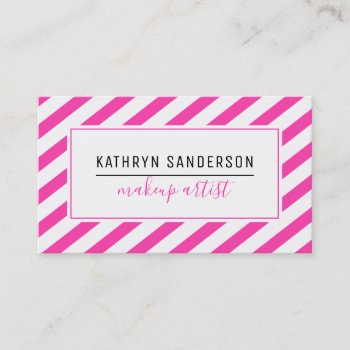 Modern Minimal Stripe Simple Hot Pink White Business Card by edgeplus at Zazzle