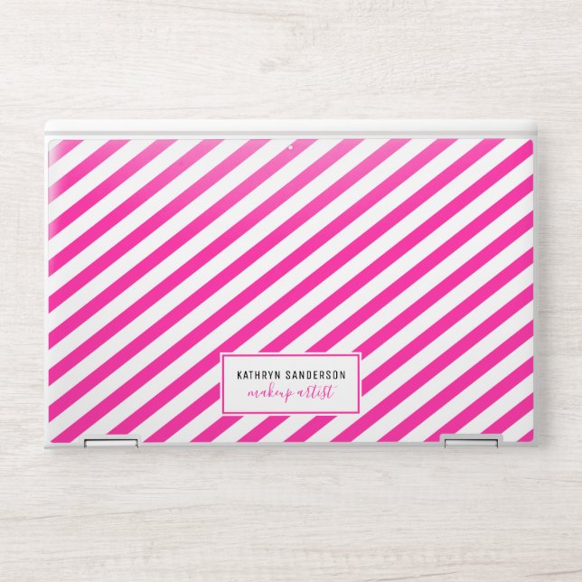 MODERN MINIMAL STRIPE simple hot pink white HP Laptop Skin (Front)